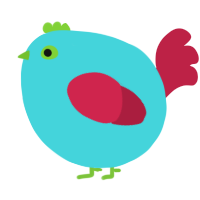 A aqua and crimson chicken