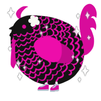 A black and fuchsia chicken with a lace pattern