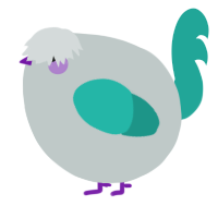 A silver and turquoise chicken