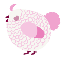 A white and pink chicken with a lace pattern