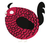 A crimson and black chicken with a lace pattern