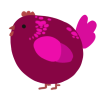 A maroon and fuchsia chicken with a neck-speckle pattern