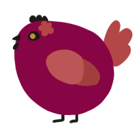 A maroon and red chicken