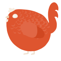 A vermilion chicken with a half-lace pattern