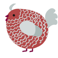 A red and silver chicken with a lace pattern