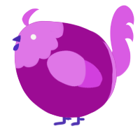 A plum and orchid chicken with a head pattern