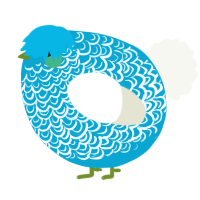 A cerulean and white chicken with a double-lace pattern