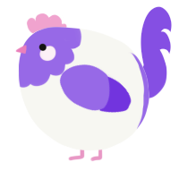 A white and blurple chicken with a head pattern