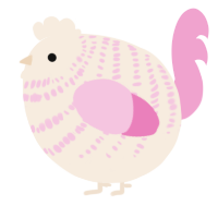 A cream and pink chicken with a bar pattern