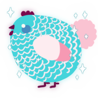 A aqua and rose chicken with a lace pattern