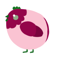 A rose and maroon chicken with a head pattern