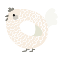 A cream and white chicken with a lace pattern