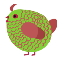 A grass and red chicken with a lace pattern