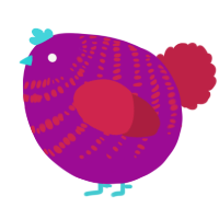A plum and crimson chicken with a bar pattern