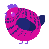 A fuchsia and navy chicken with a bar pattern