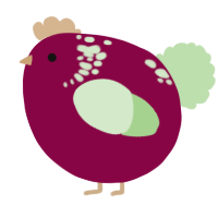 A maroon and gluppy chicken with a neck-speckle pattern