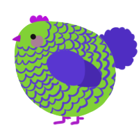 A grass and indigo chicken with a lace pattern