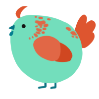 A mint and vermilion chicken with a neck-speckle pattern