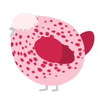 A rose and crimson chicken with a speckle pattern