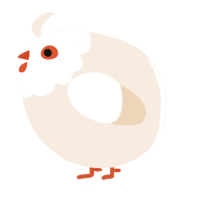 A cream chicken with a head pattern