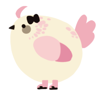 A cream and pink chicken with a neck-speckle pattern