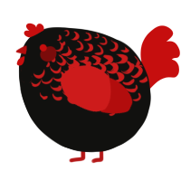A black and red chicken with a half-lace pattern