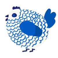 A white and ultramarine chicken with a lace pattern