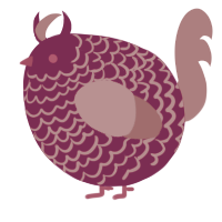 A maroon and red chicken with a lace pattern