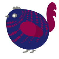 A navy and maroon chicken with a bar pattern