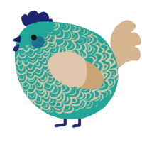 A turquoise and beige chicken with a double-lace pattern