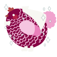 A maroon and pink chicken with a lace pattern