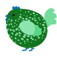 A leaf and spring chicken with a speckle pattern