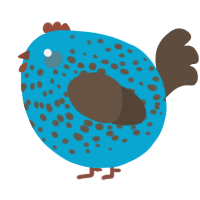 A cerulean and bark chicken with a speckle pattern
