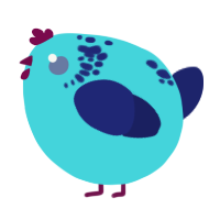 A aqua and navy chicken with a neck-speckle pattern