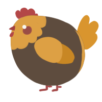 A bark and orange chicken with a head pattern