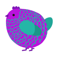 A amethyst and turquoise chicken with a lace pattern