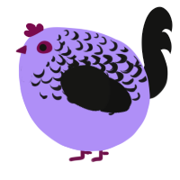 A lilac and black chicken with a half-lace pattern