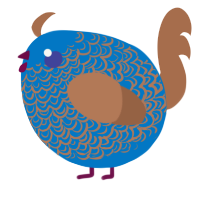 A sapphire and brown chicken with a double-lace pattern
