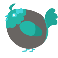 A grey and turquoise chicken with a head pattern