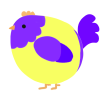 A lemon and blurple chicken with a head pattern