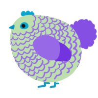 A gluppy and blurple chicken with a lace pattern