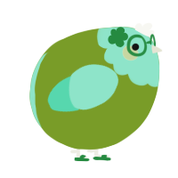 A chartreuse and mint chicken with a head pattern