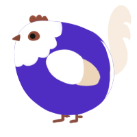 A indigo and cream chicken with a head pattern