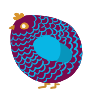 A wine and cerulean chicken with a lace pattern