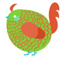A grass and vermilion chicken with a lace pattern
