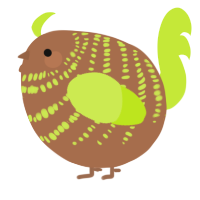 A brown and lime chicken with a bar pattern