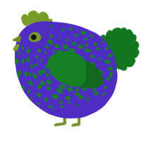 A indigo and leaf chicken with a speckle pattern