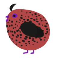 A red and sable chicken with a speckle pattern
