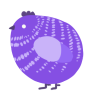 A blurple and lilac chicken with a bar pattern