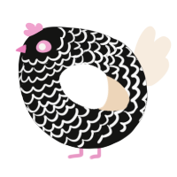 A black and cream chicken with a lace pattern
